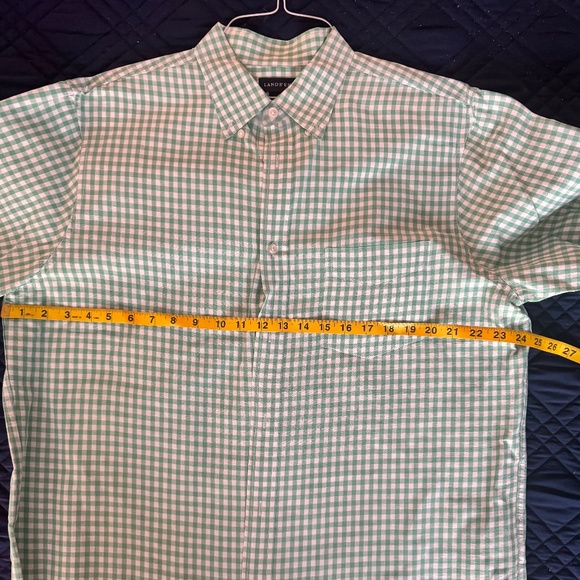 Lands' End Shirt Men's Size L / 16-16 1/2 Green & White Check  Linen / Cotton - Picture 5 of 6